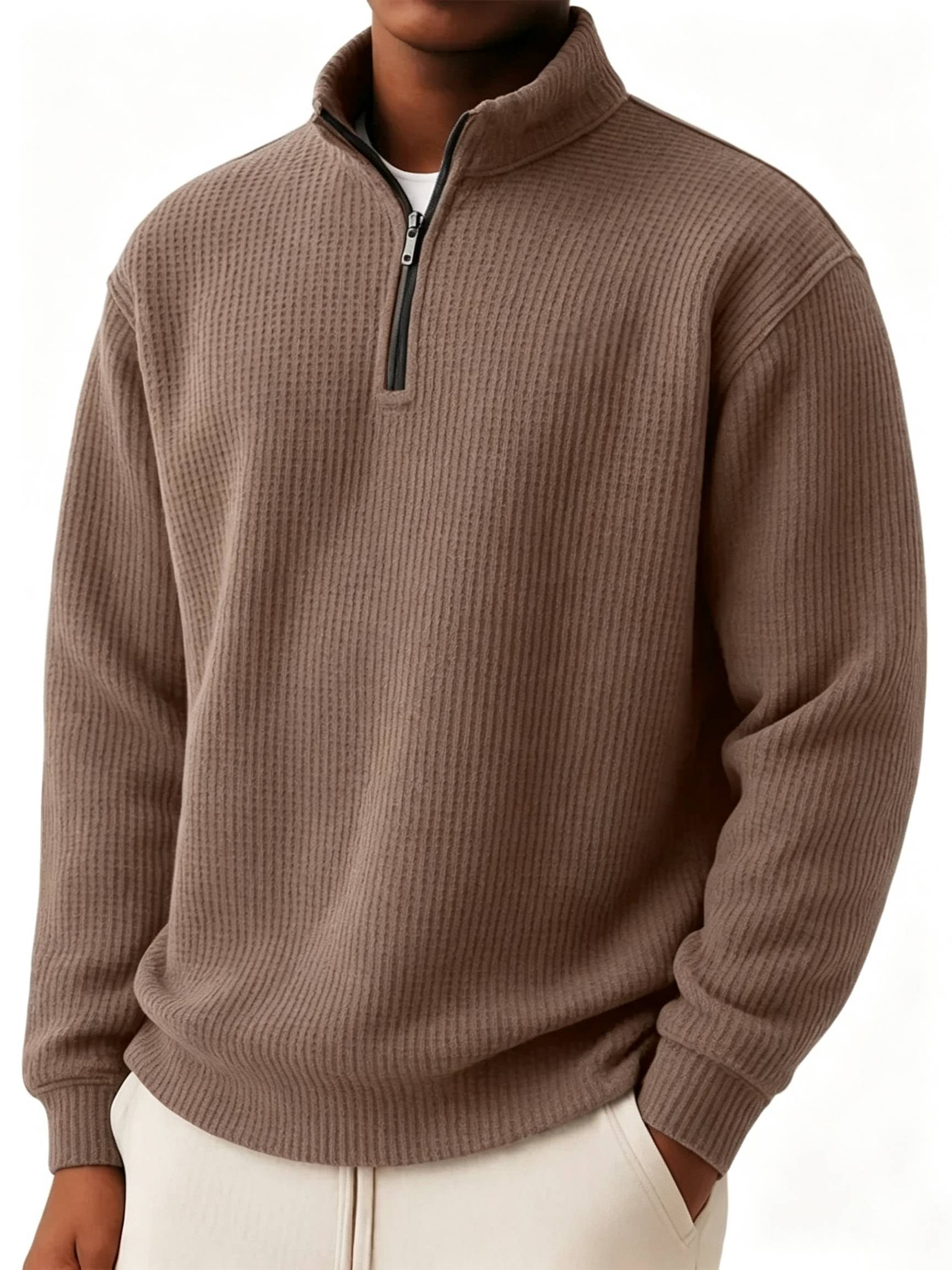 Men's Textured Quarter-Zip Mock Neck Knit Pullover