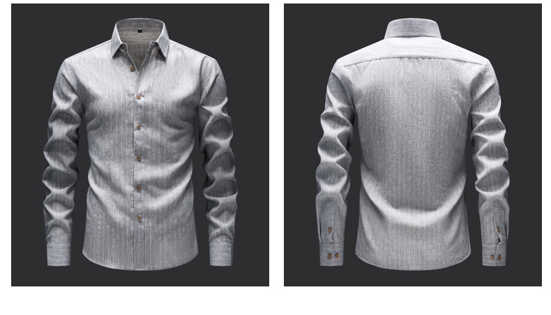 Men’s Linen Long-Sleeve Casual Shirt with Vintage Gold Pinstripes