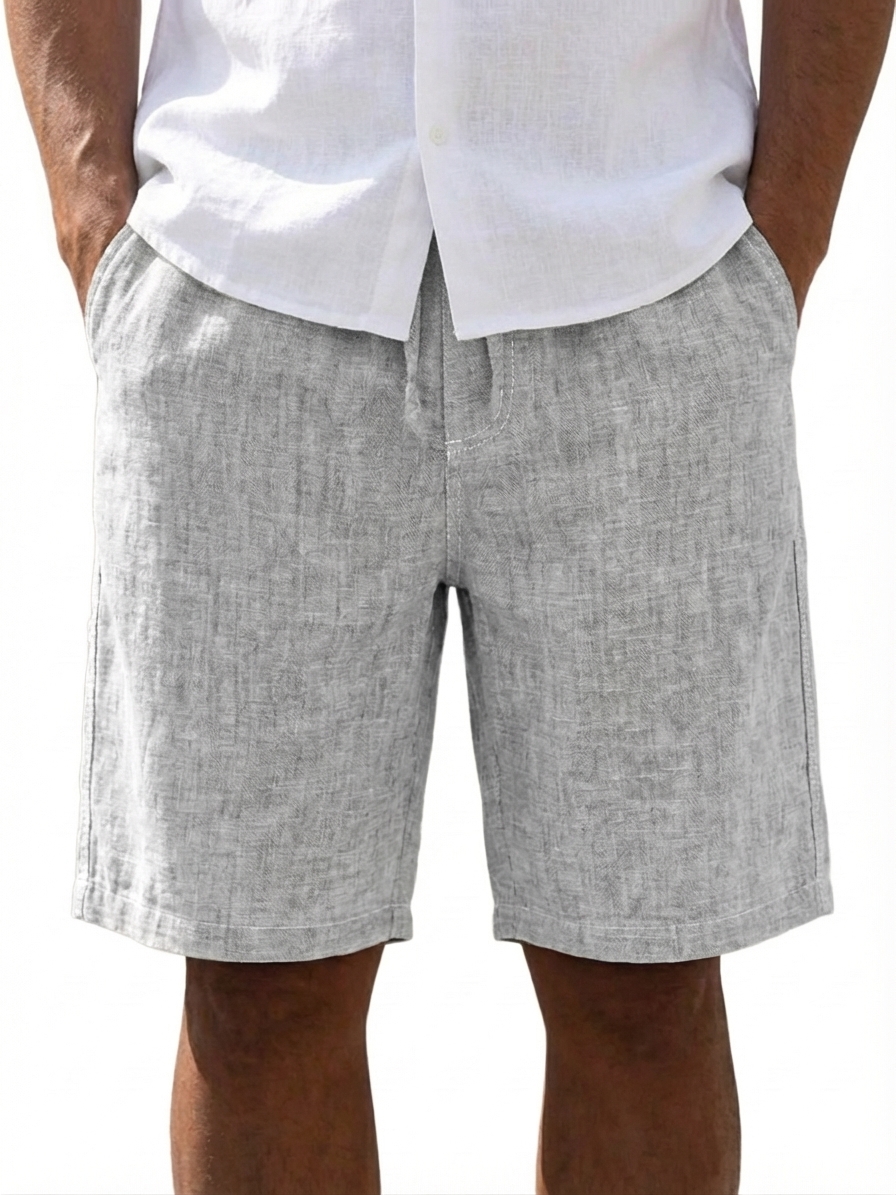 Men's Casual Breathable Linen Embroidered Logo Loose Shorts