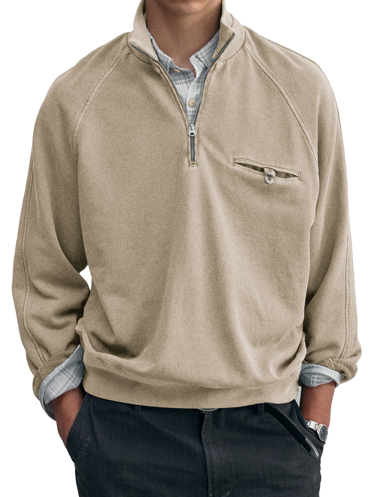 Vintage Washed Quarter-Zip Casual Pullover