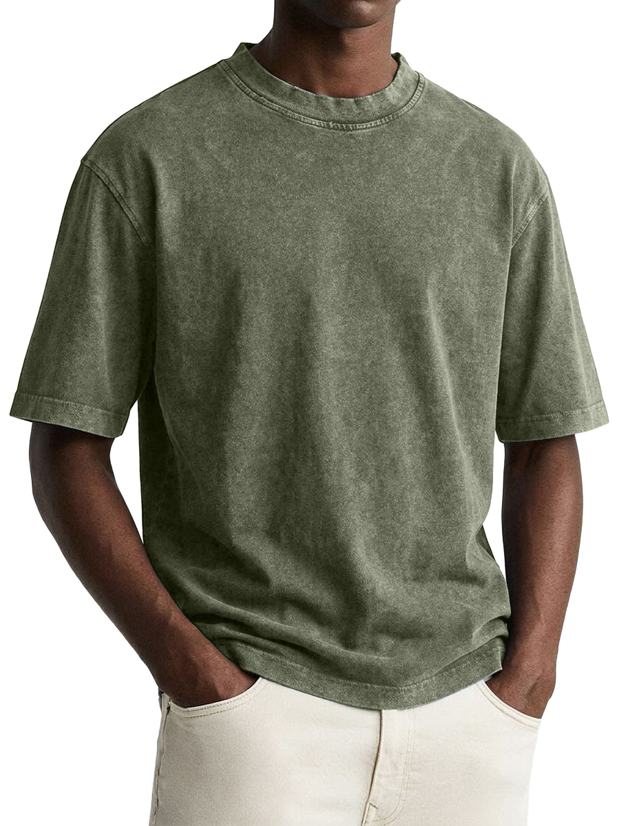 100% Cotton Vintage-Washed, Distressed Crew-Neck T-Shirt