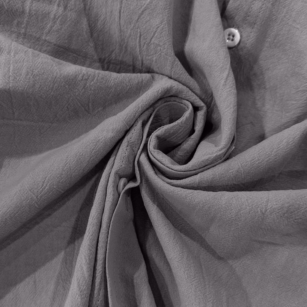 Men's long-sleeved stand-collar breathable casual linen shirt with pockets.