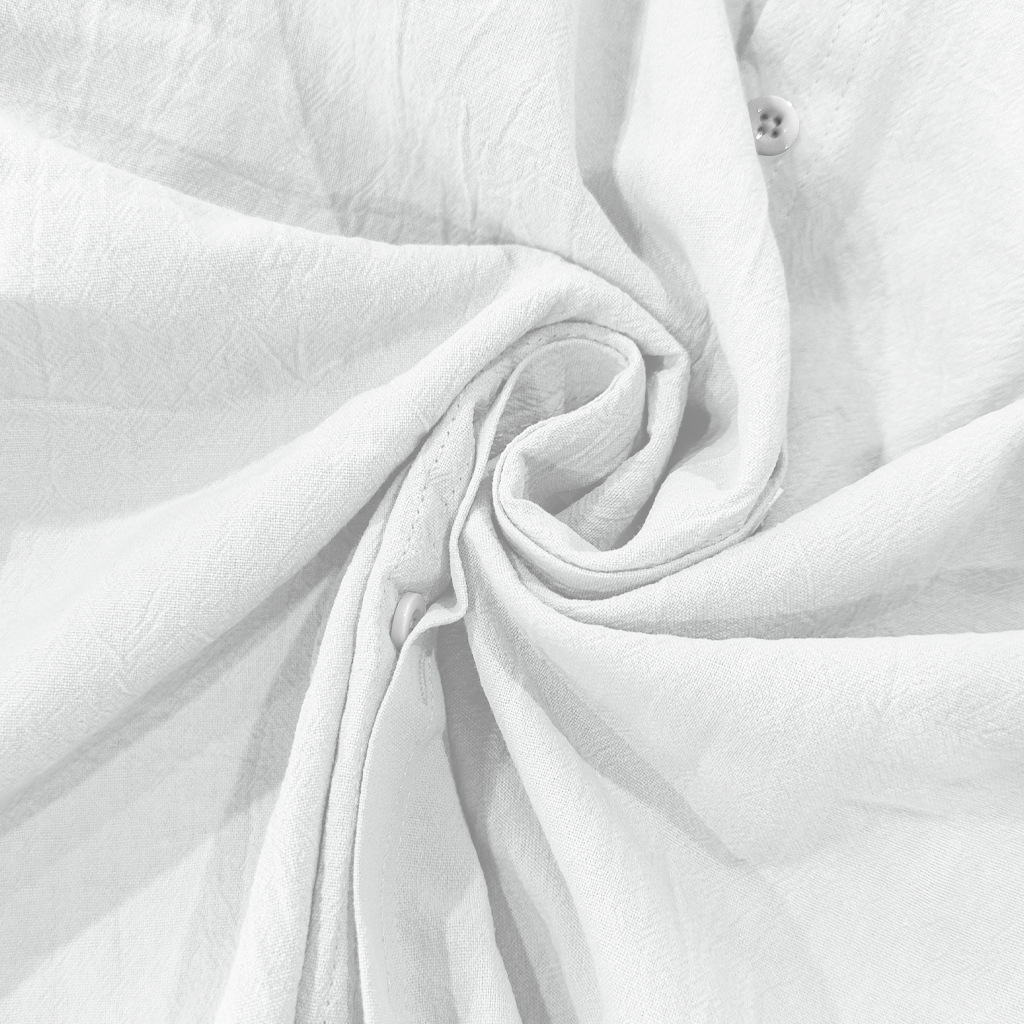 Men's long-sleeved stand-collar breathable casual linen shirt with pockets.