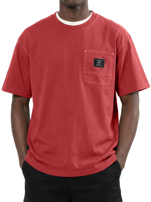 Men's Crew Neck Pocket Embroidered Logo Short-Sleeve T-Shirt