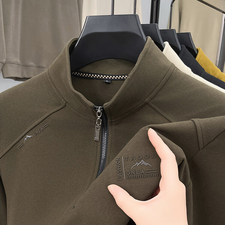 Double-sided Dove velvet men's half-zip pullover casual stand-up collar long-sleeved top