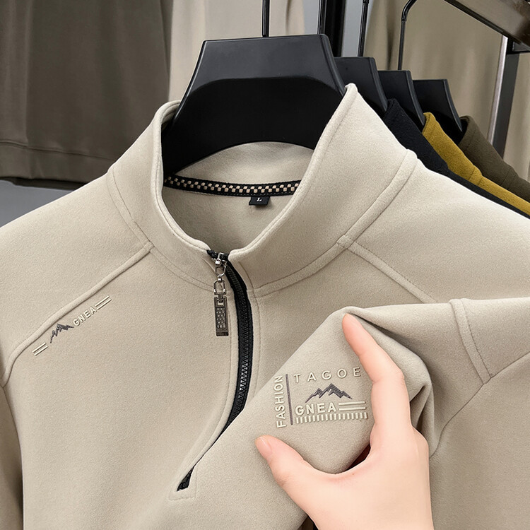 Double-sided Dove velvet men's half-zip pullover casual stand-up collar long-sleeved top