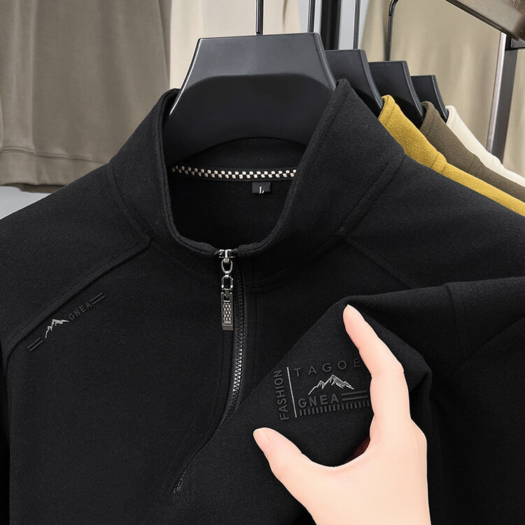 Double-sided Dove velvet men's half-zip pullover casual stand-up collar long-sleeved top