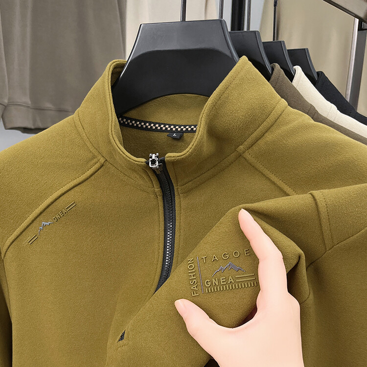 Double-sided Dove velvet men's half-zip pullover casual stand-up collar long-sleeved top