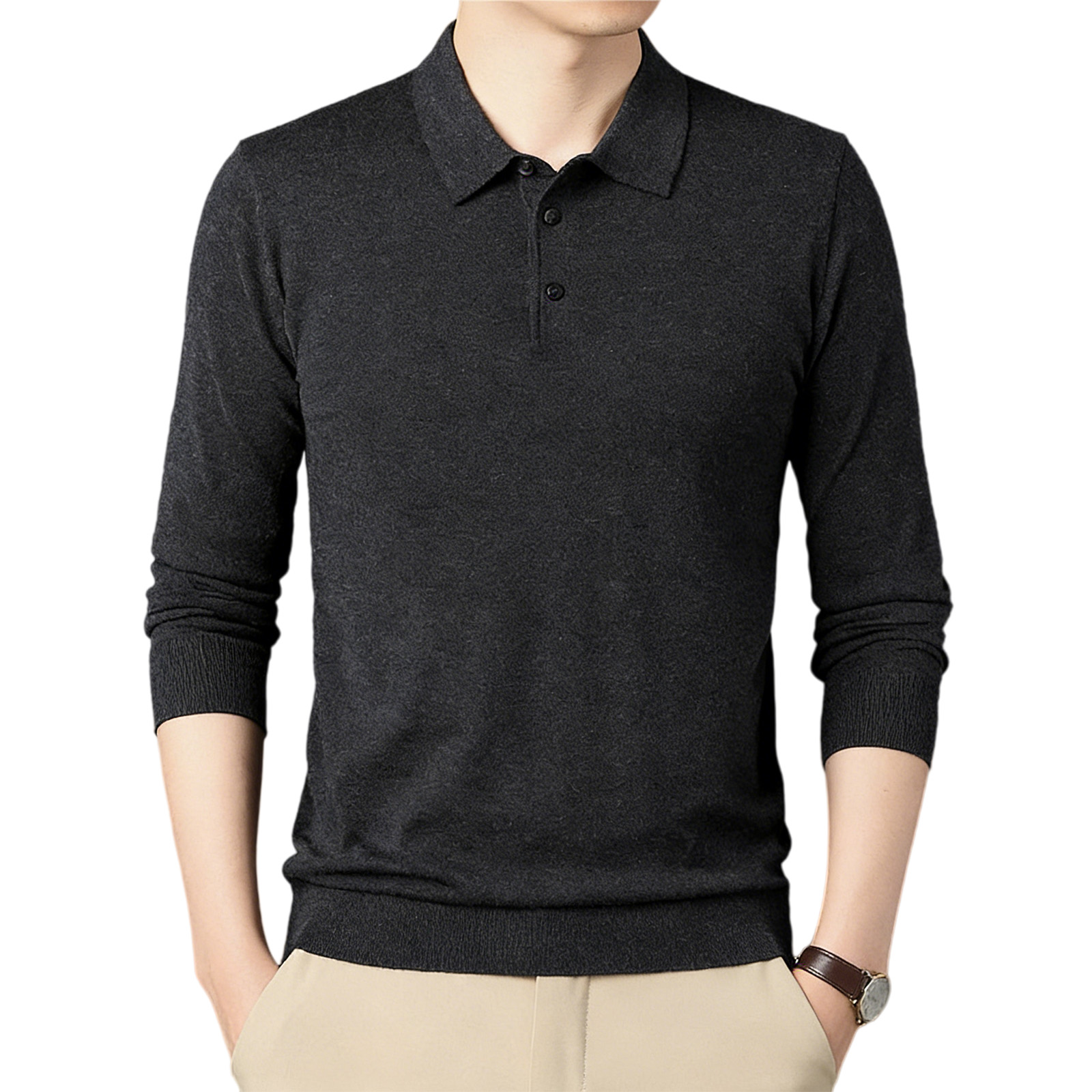 Men's wool knit polo shirt for spring and autumn (containing mulberry silk)