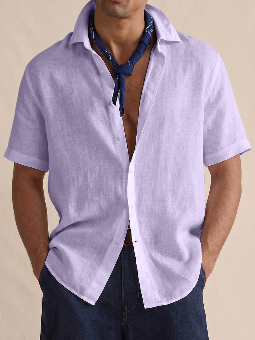 Men's Cotton Linen Breathable Short-Sleeve Shirt