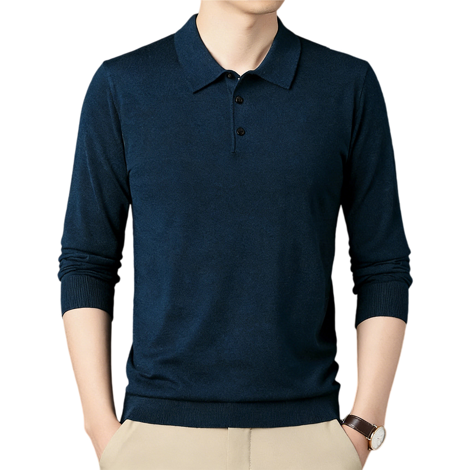 Men's wool knit polo shirt for spring and autumn (containing mulberry silk)