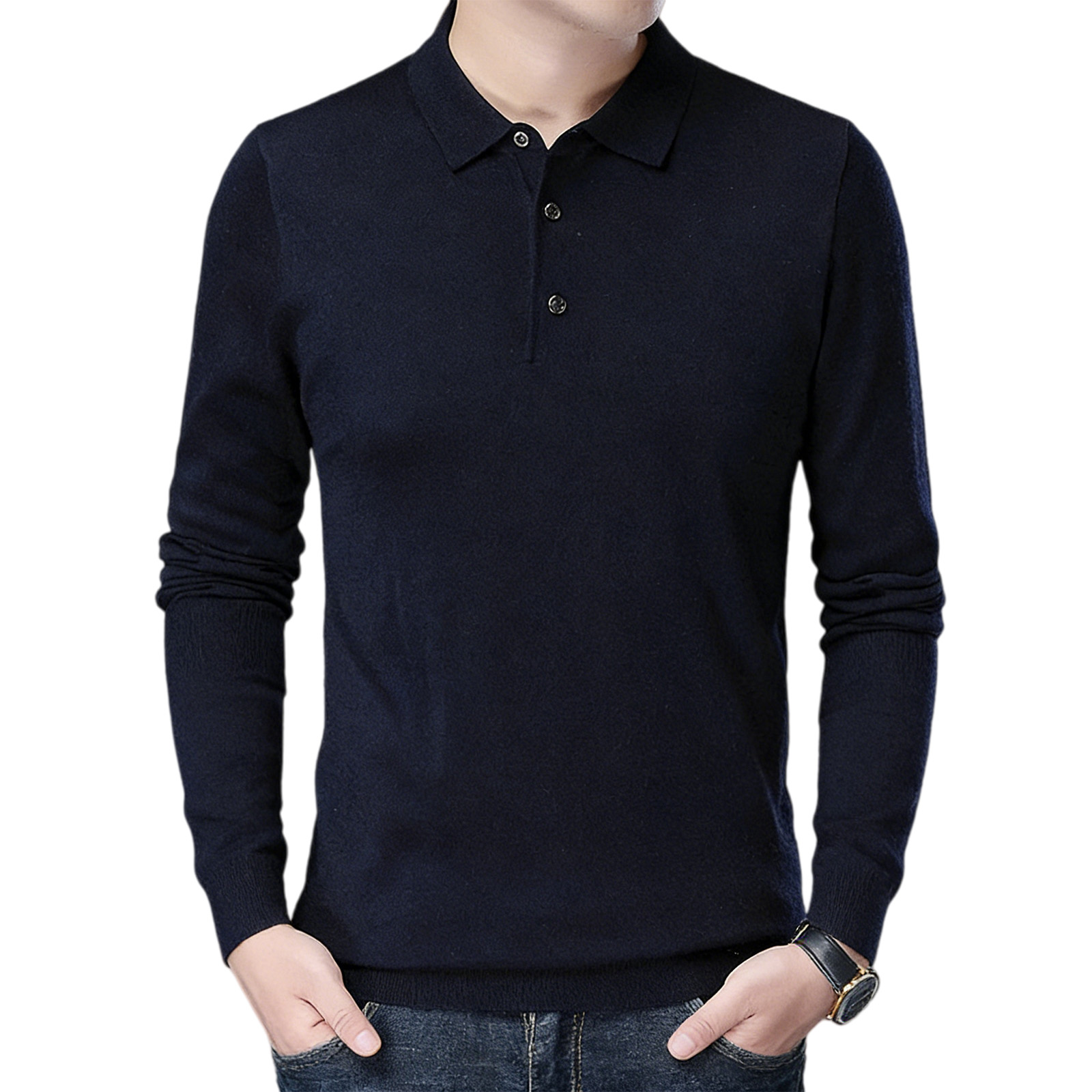 Men's wool knit polo shirt for spring and autumn (containing mulberry silk)
