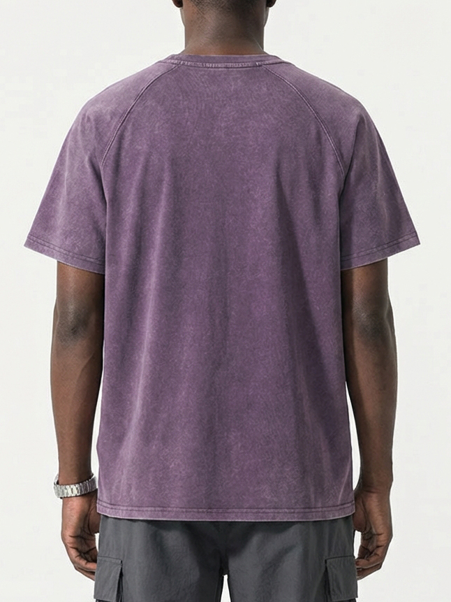 Men's Washed Distressed Triangle Raglan Sleeve Short-Sleeve Crew Neck T-Shirt