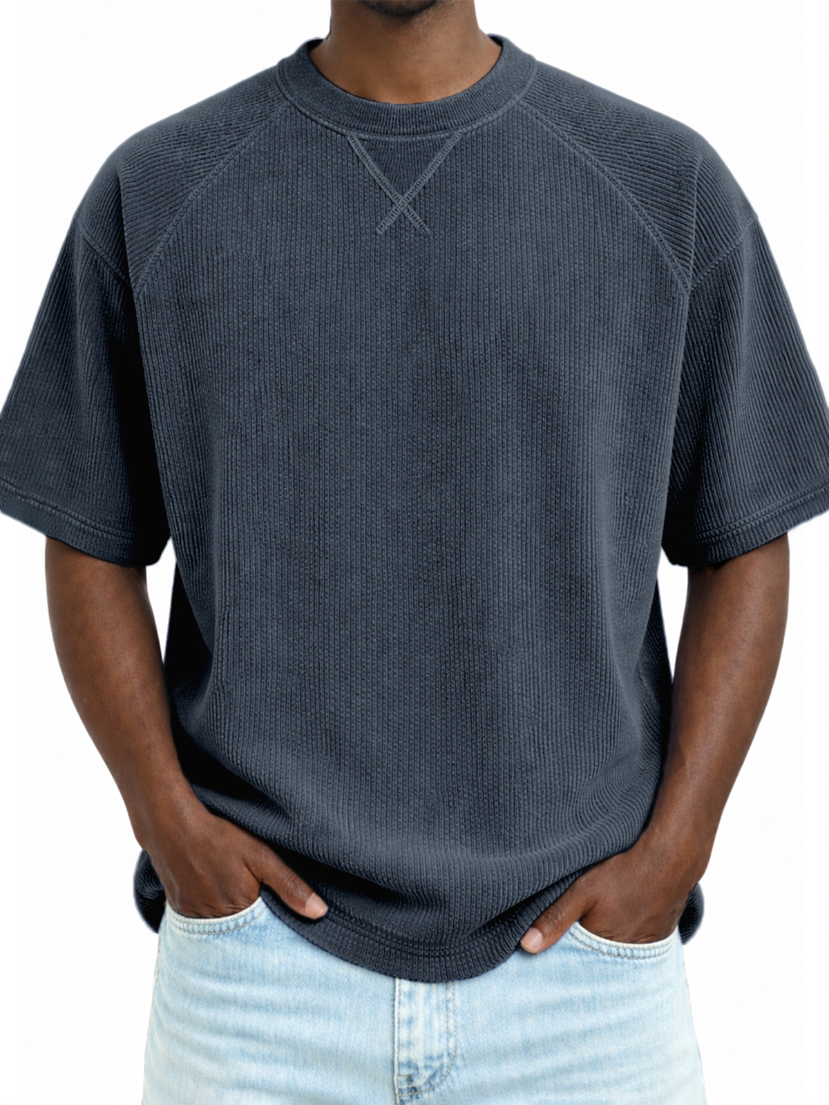 Classic Stitch Corduroy T-Shirt Raglan Sleeve Casual Tee