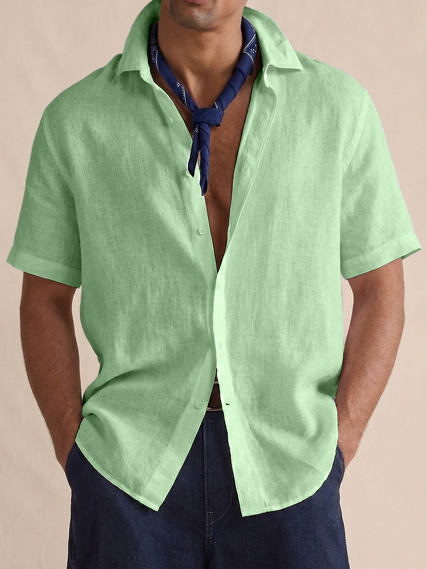 Men's Cotton Linen Breathable Short-Sleeve Shirt