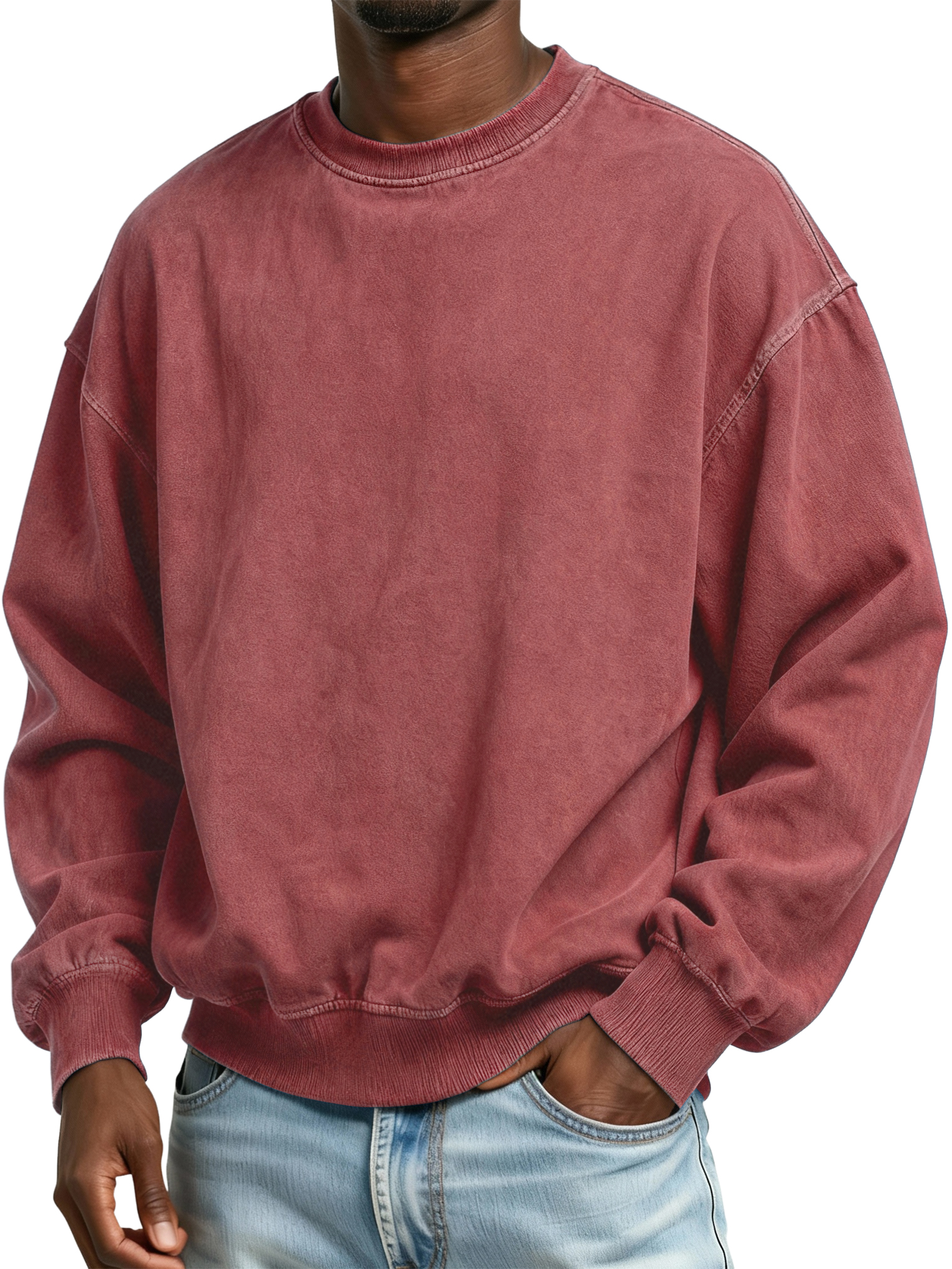 Men's Vintage Washed Distressed Batik Cotton Crew Neck Long Sleeve Sweatshirt