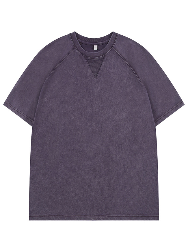 Men's Washed Distressed Triangle Raglan Sleeve Short-Sleeve Crew Neck T-Shirt