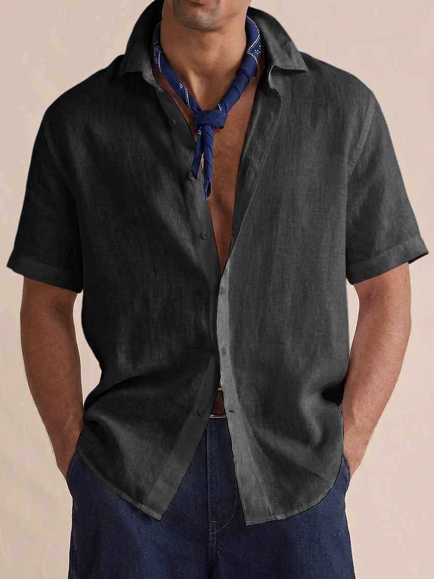 Men's Cotton Linen Breathable Short-Sleeve Shirt