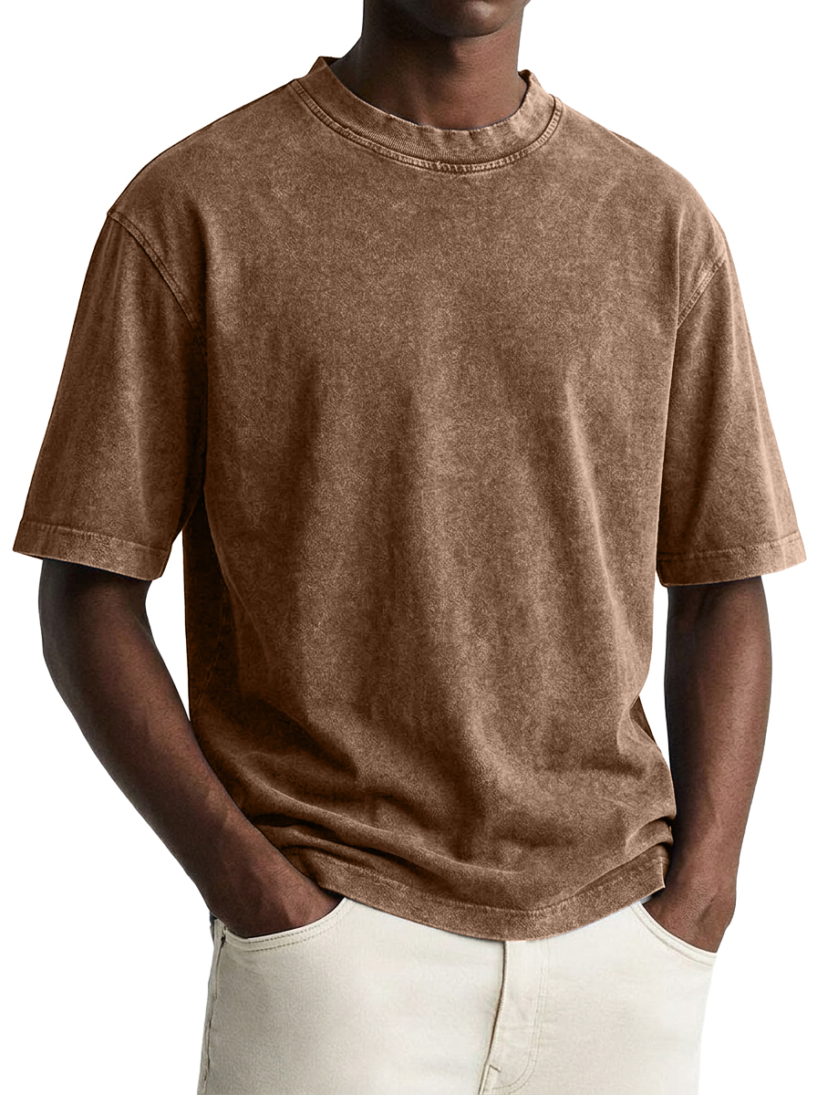 100% Cotton Vintage-Washed, Distressed Crew-Neck T-Shirt