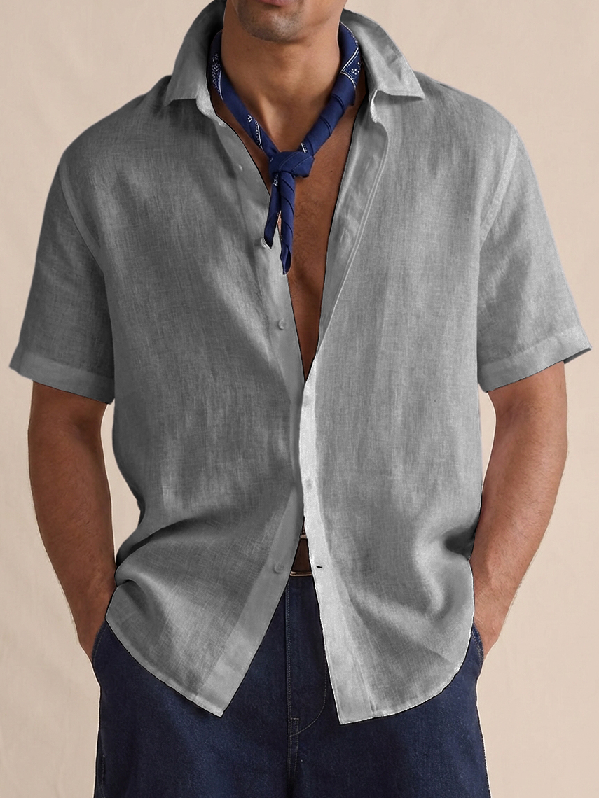 Men's Cotton Linen Breathable Short-Sleeve Shirt