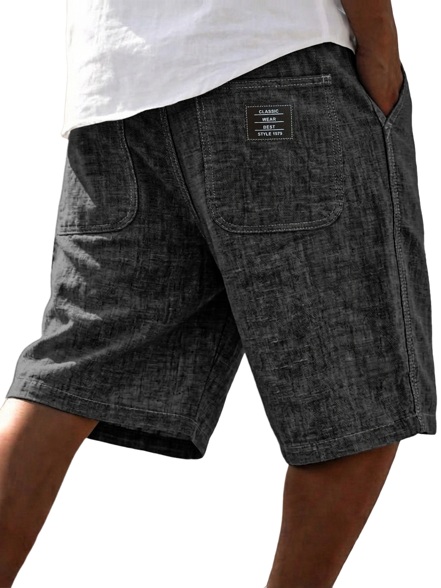 Men's Casual Breathable Linen Embroidered Logo Loose Shorts