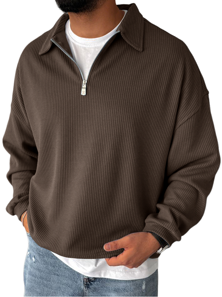 Men's Casual Everyday Zipper Ribbed Long Sleeved Sweatshirt