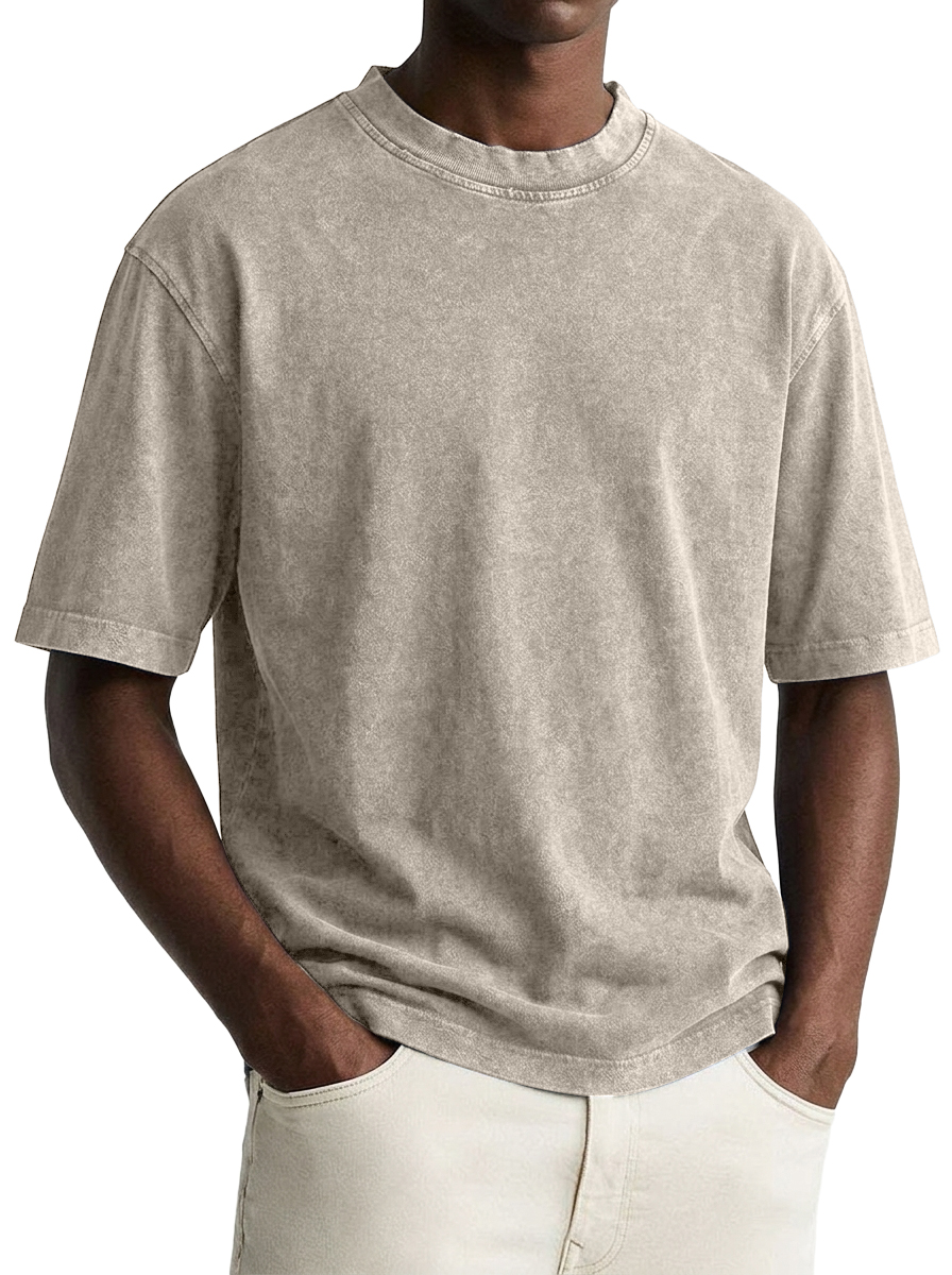 100% Cotton Vintage-Washed, Distressed Crew-Neck T-Shirt