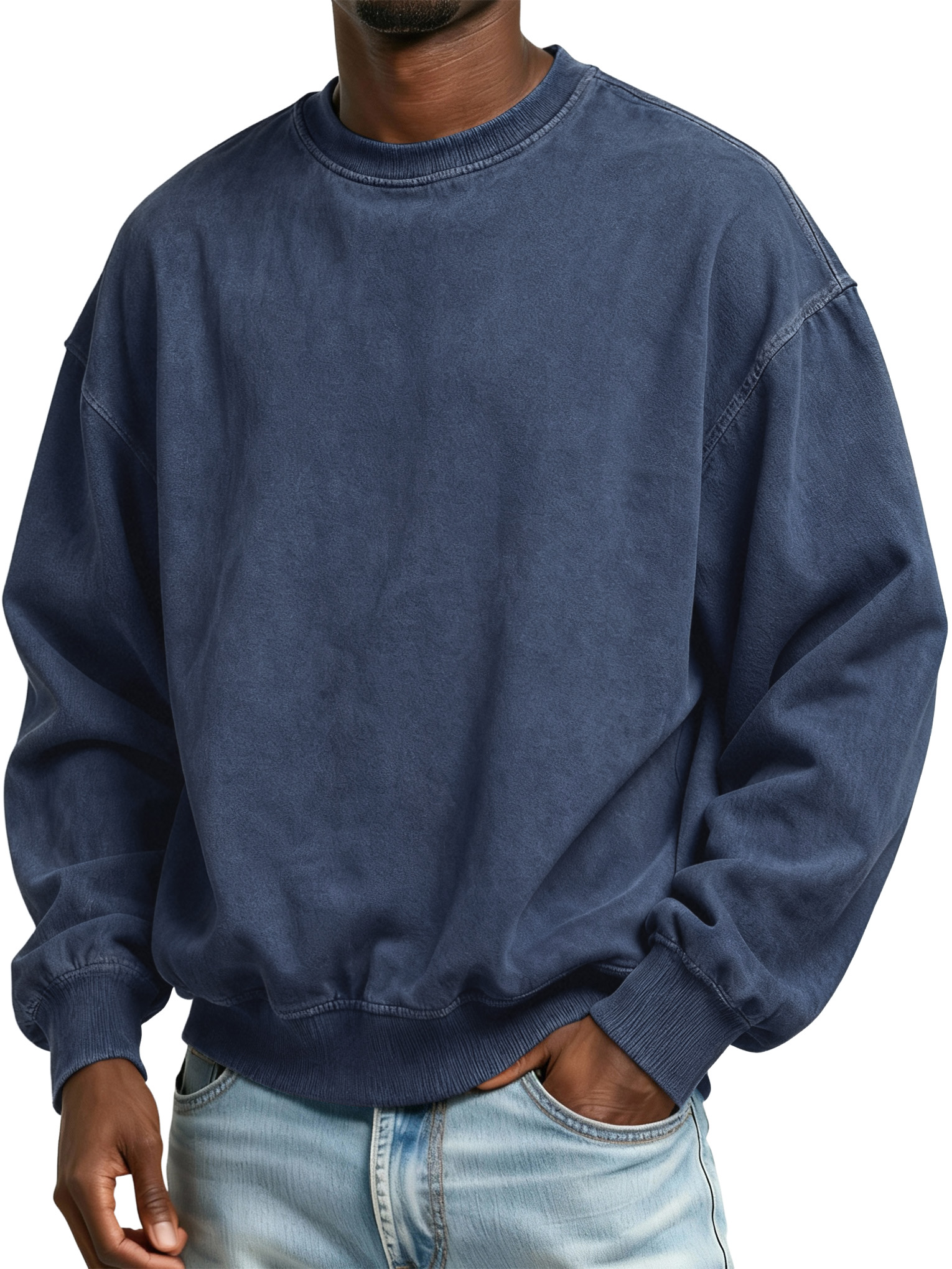 Men's Vintage Washed Distressed Batik Cotton Crew Neck Long Sleeve Sweatshirt