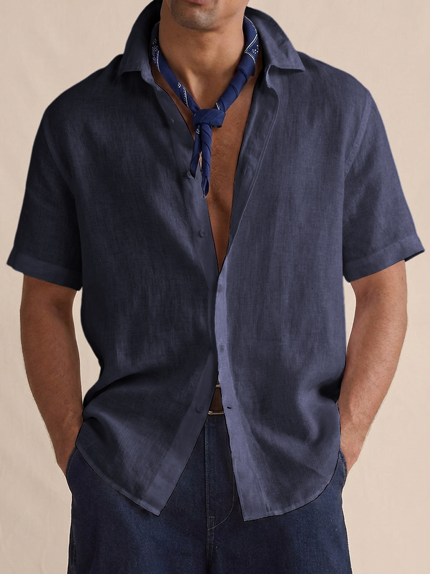 Men's Cotton Linen Breathable Short-Sleeve Shirt
