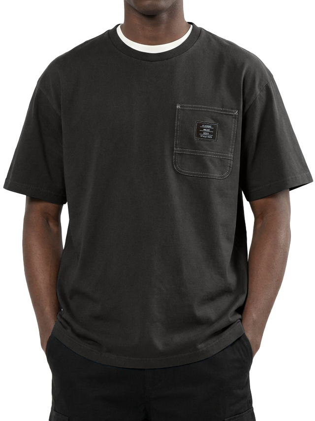 Men's Crew Neck Pocket Embroidered Logo Short-Sleeve T-Shirt