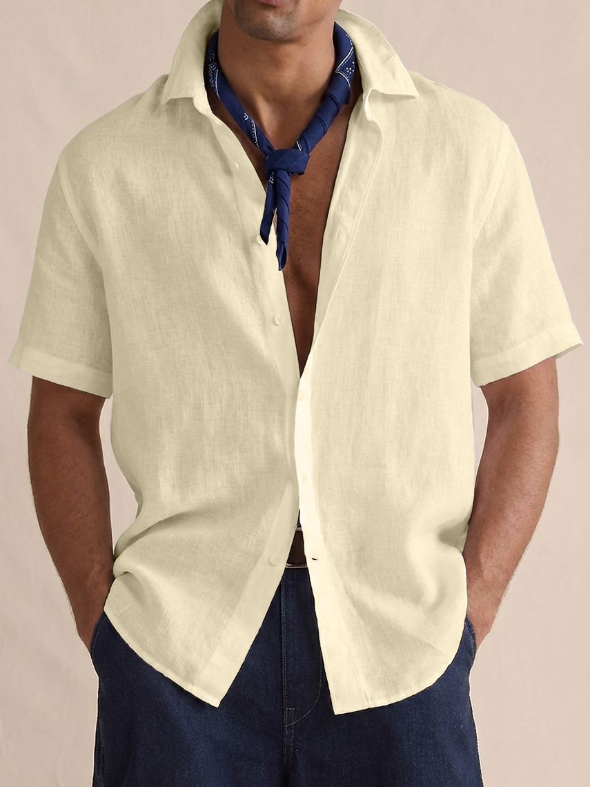 Men's Cotton Linen Breathable Short-Sleeve Shirt