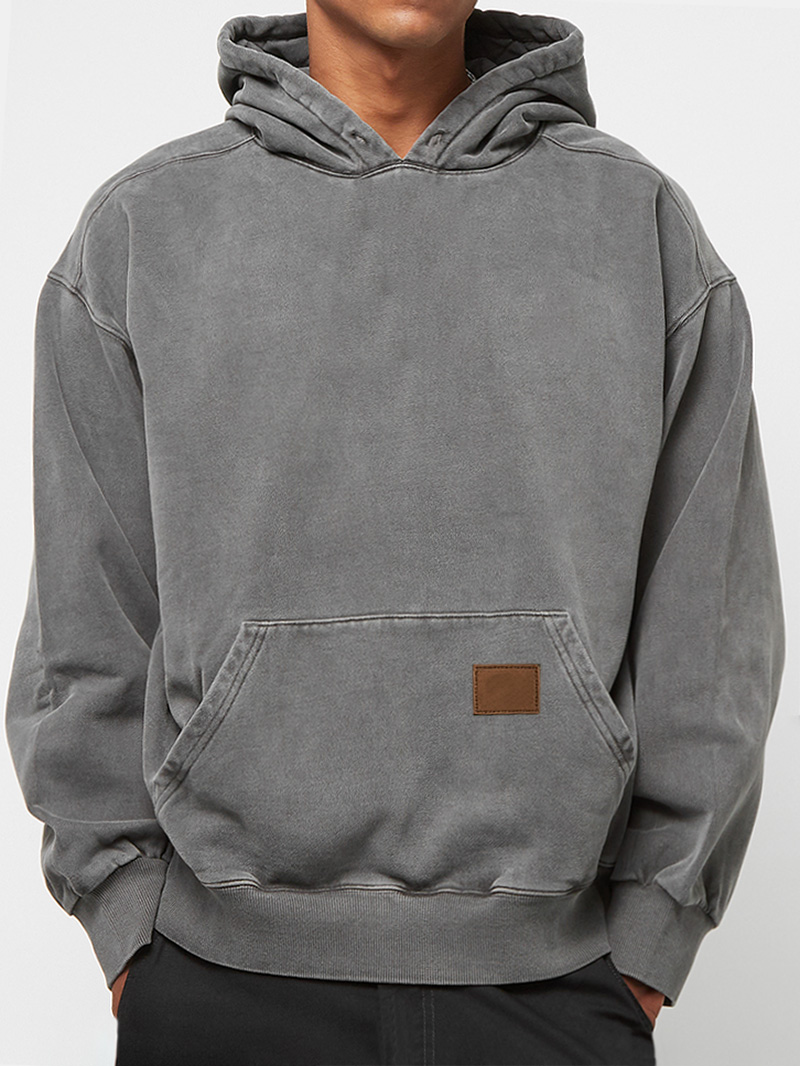 Men's 100% Cotton Washed, Distressed, Vintage Casual Logo Hooded Sweatshirt