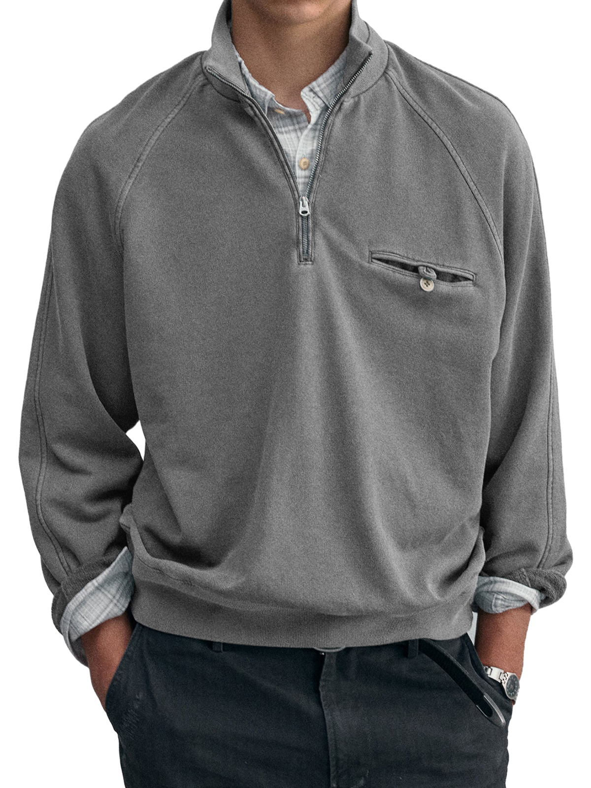 Vintage Washed Quarter-Zip Casual Pullover