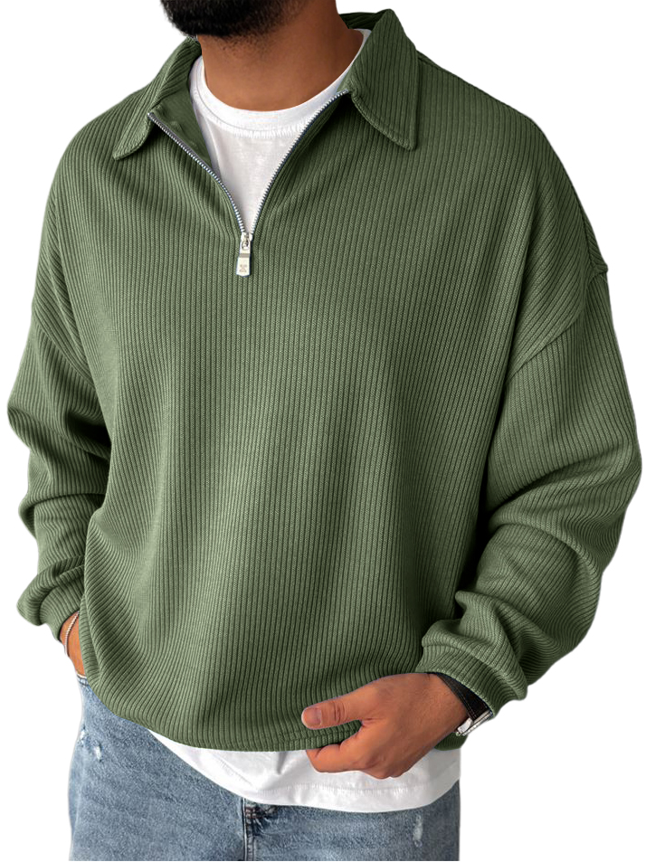 Men's Casual Everyday Zipper Ribbed Long Sleeved Sweatshirt