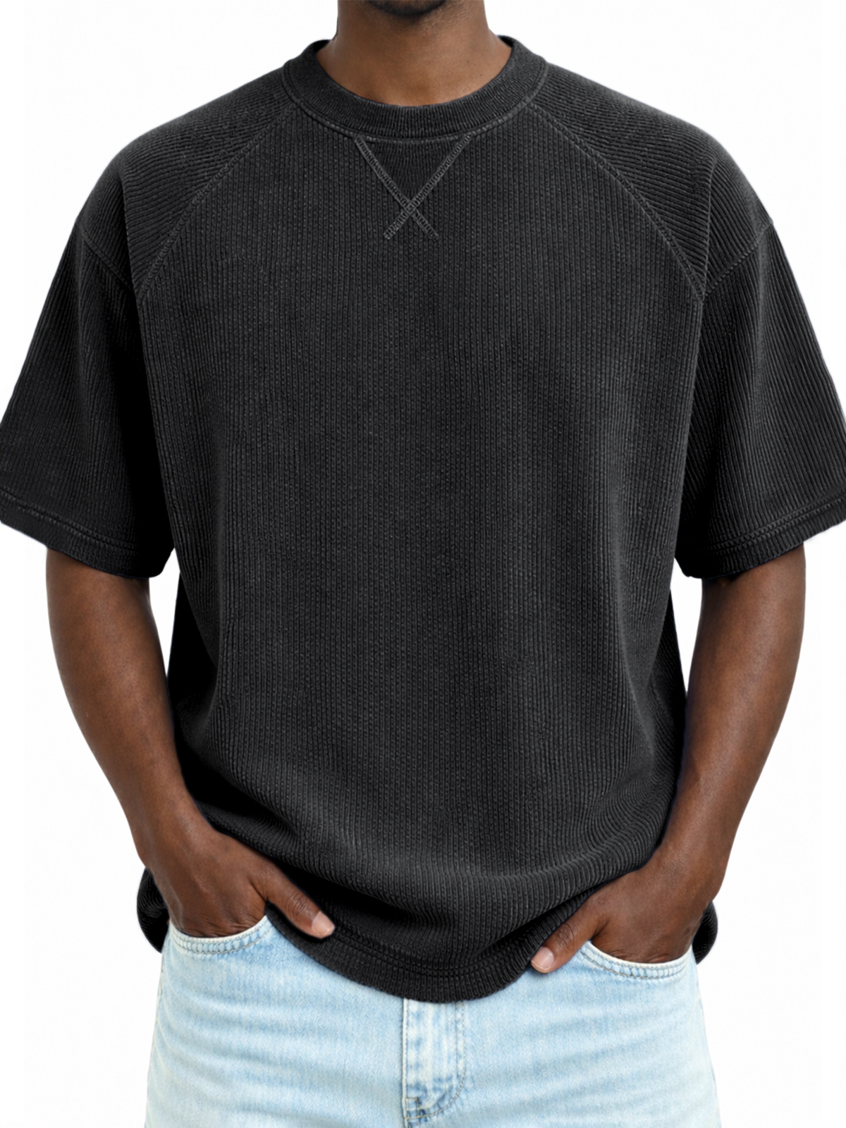 Classic Stitch Corduroy T-Shirt Raglan Sleeve Casual Tee