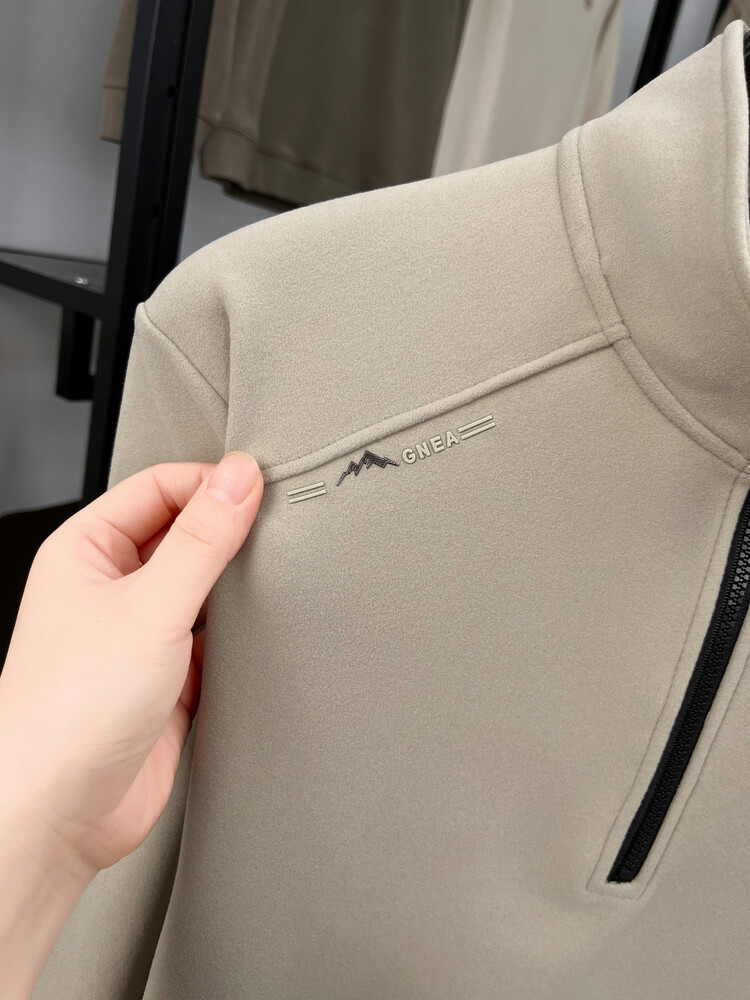 Double-sided Dove velvet men's half-zip pullover casual stand-up collar long-sleeved top