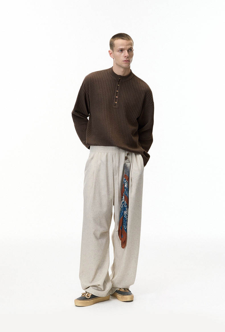 Men's Old Money Style Henry Collar Long-Sleeve Casual Solid Color Sweater