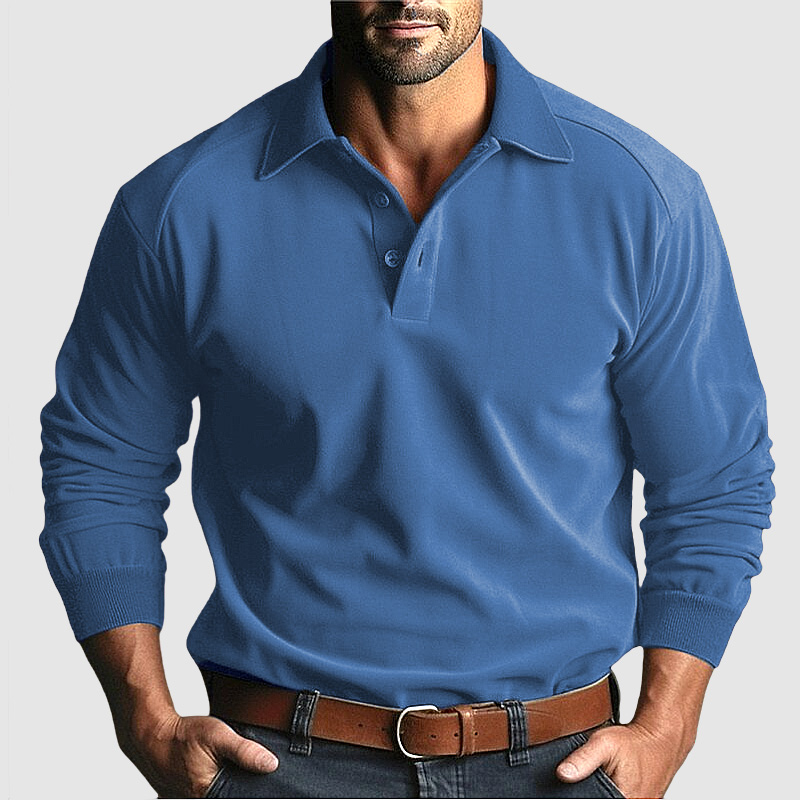 Gentleman's Long Sleeve Casual Solid Color Polo Shirt
