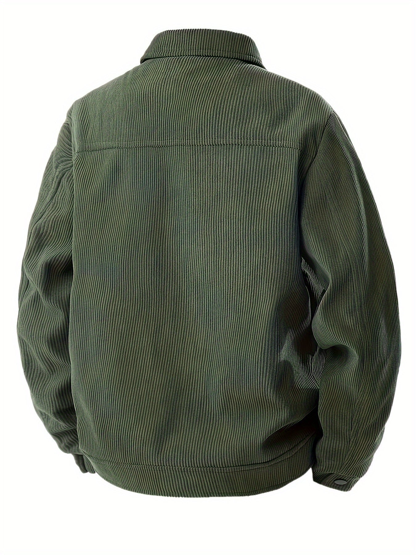 Trendy single-breasted coat with lapels in corduroy fabric.