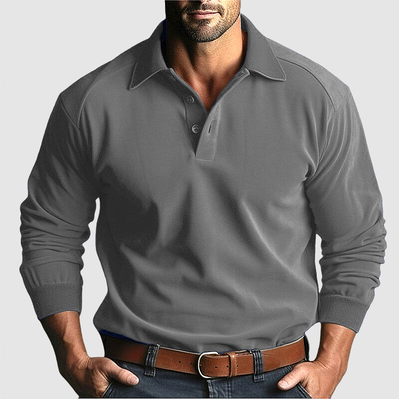 Gentleman's Long Sleeve Casual Solid Color Polo Shirt