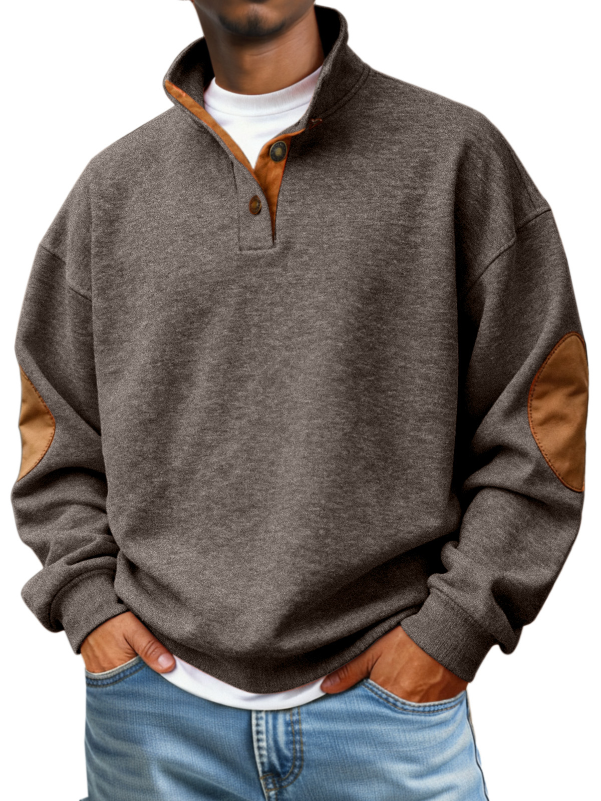 Men's Casual Solid Color Articulated Stand Collar Button Sweater