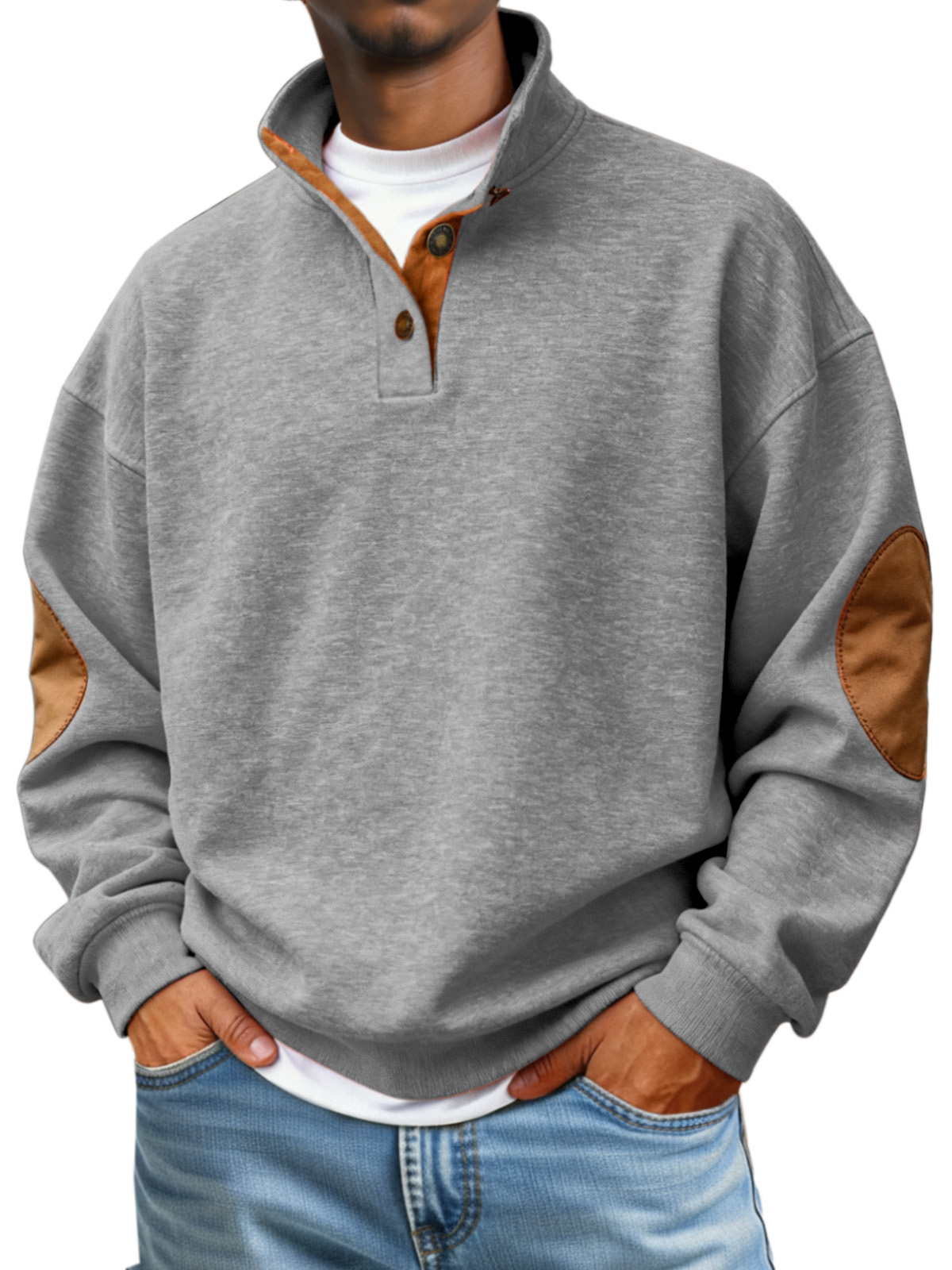 Men's Casual Solid Color Articulated Stand Collar Button Sweater