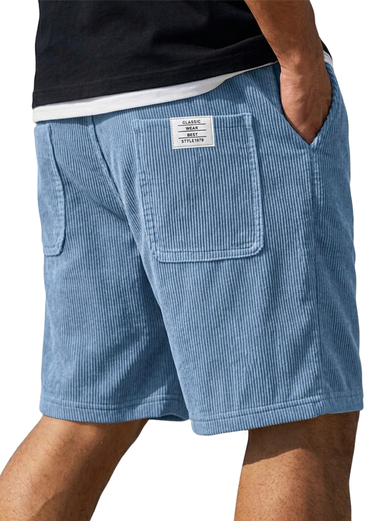 Men's Corduroy Embroidered Logo Casual Loose Shorts
