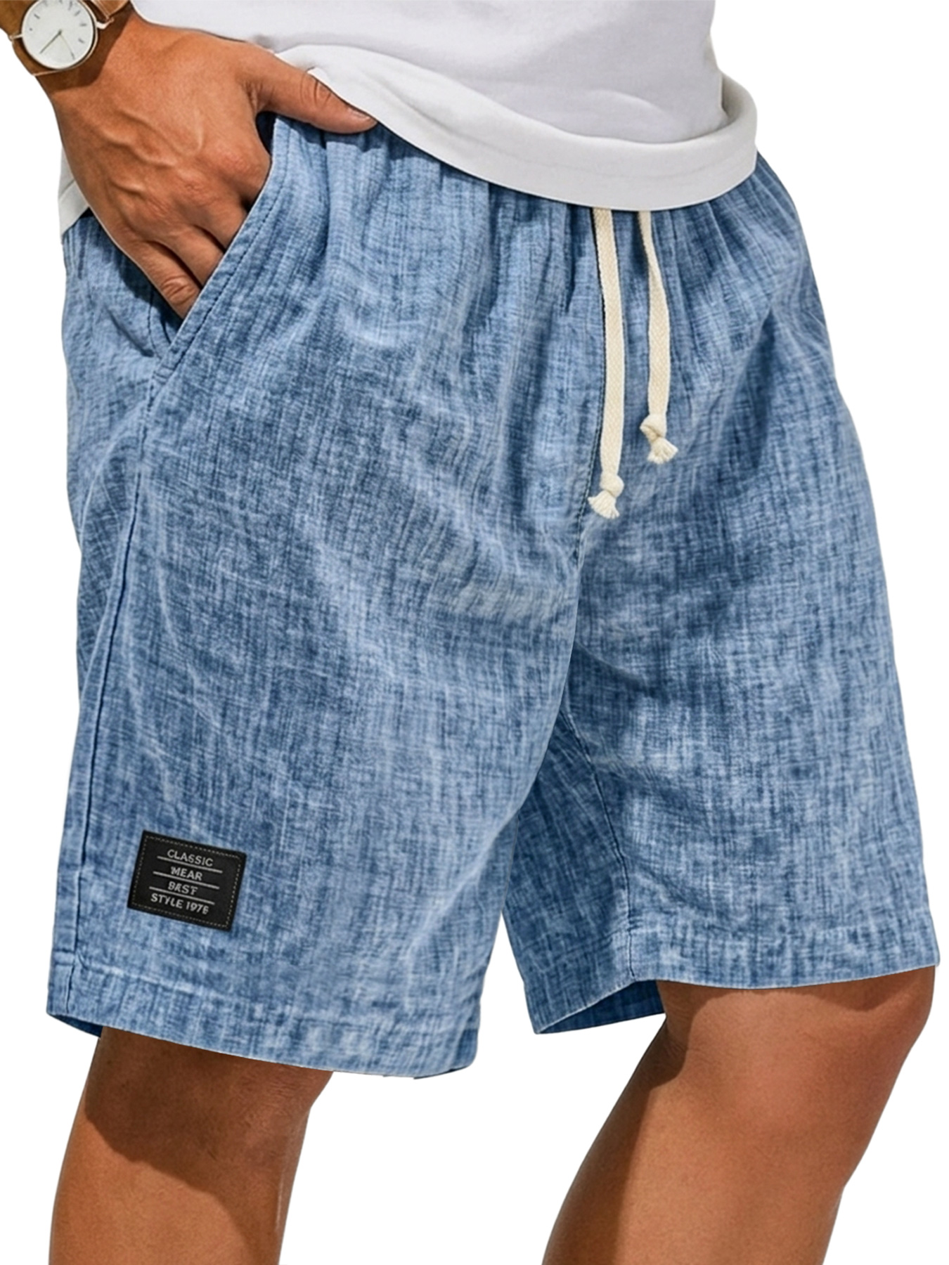 Men's Breathable Linen Casual Loose-Fit Shorts with Embroidered Logo