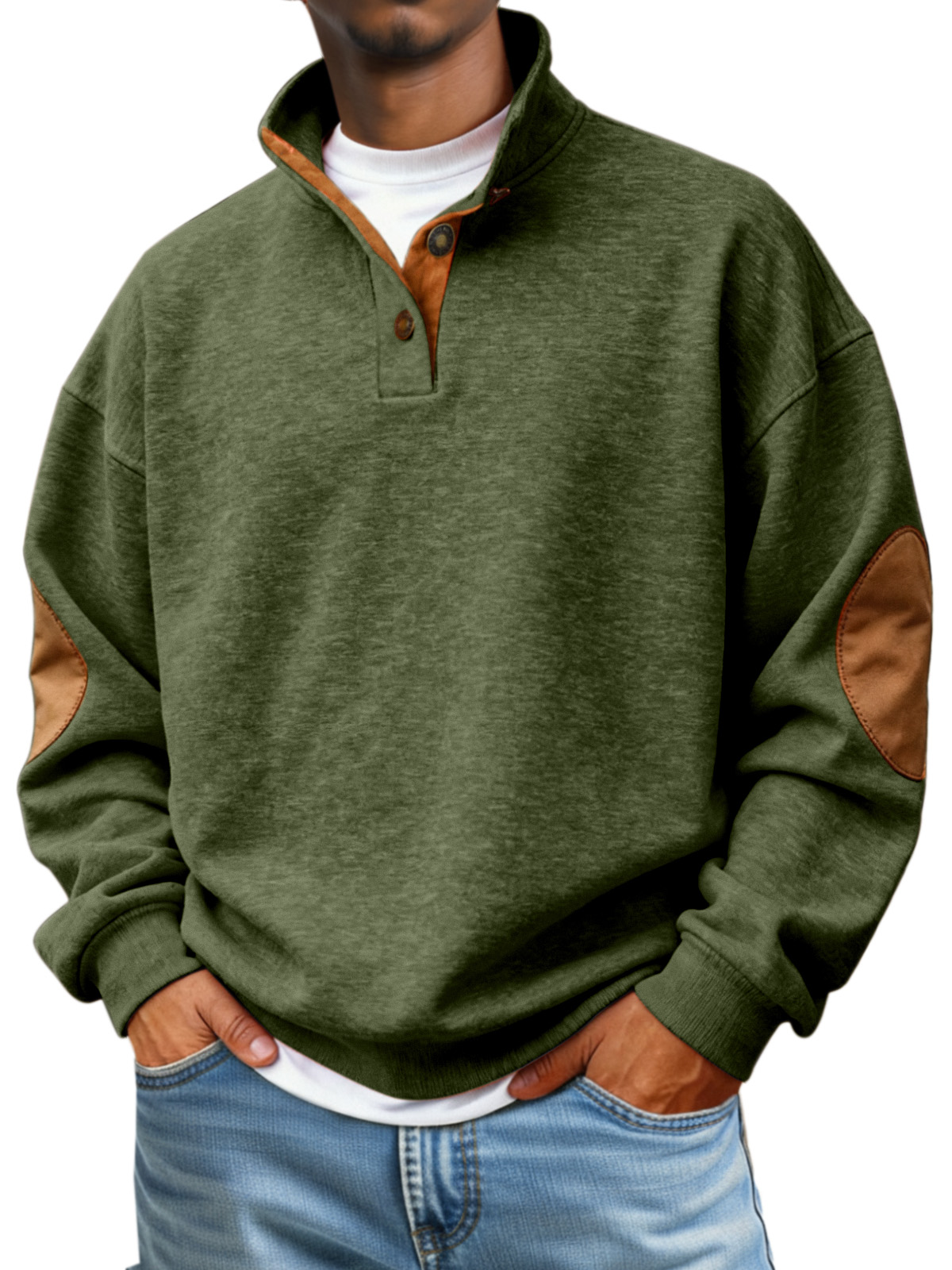 Men's Casual Solid Color Articulated Stand Collar Button Sweater