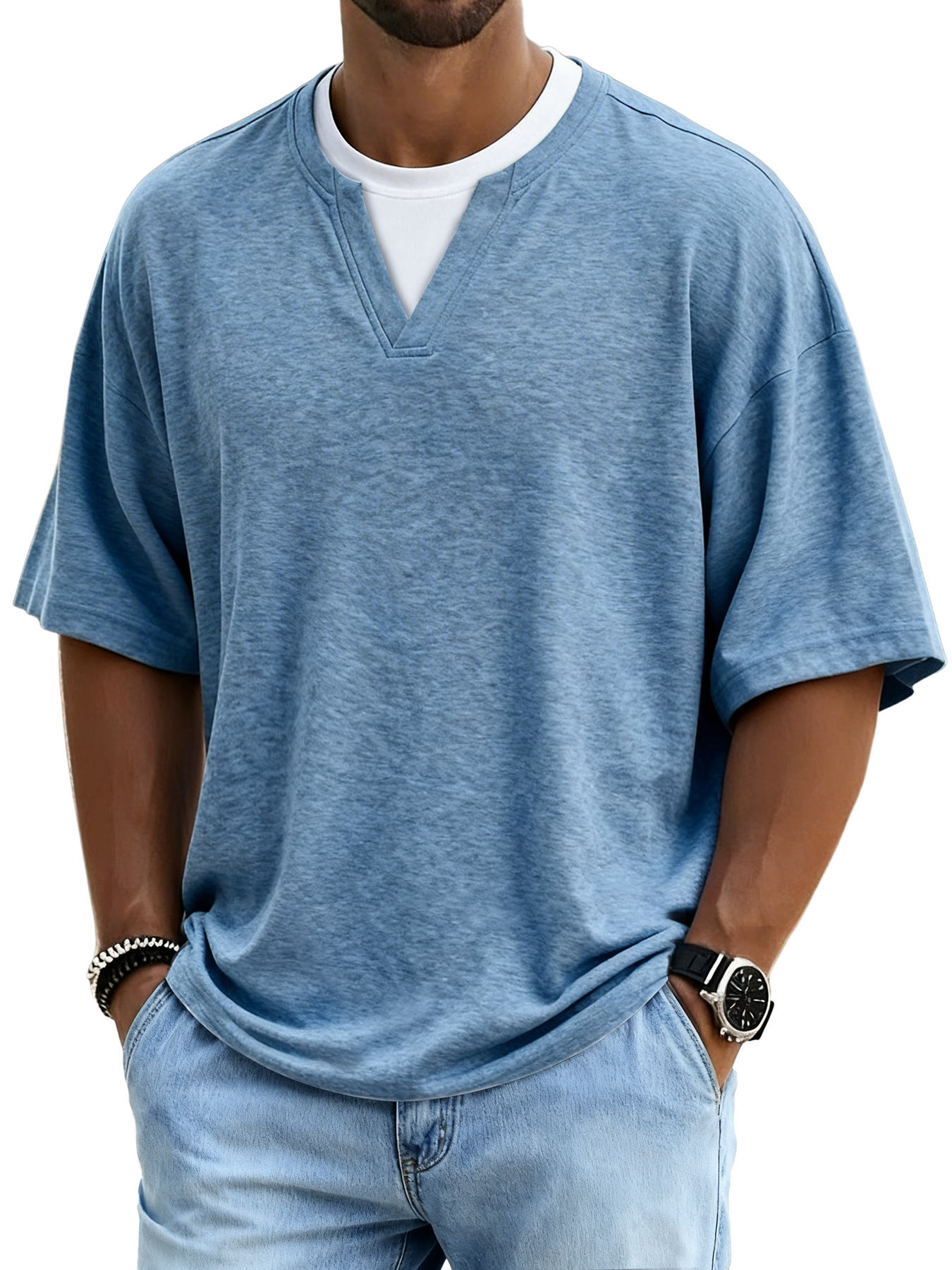 Men's Simple Faux Two-Piece Casual Comfortable Short-Sleeve T-Shirt