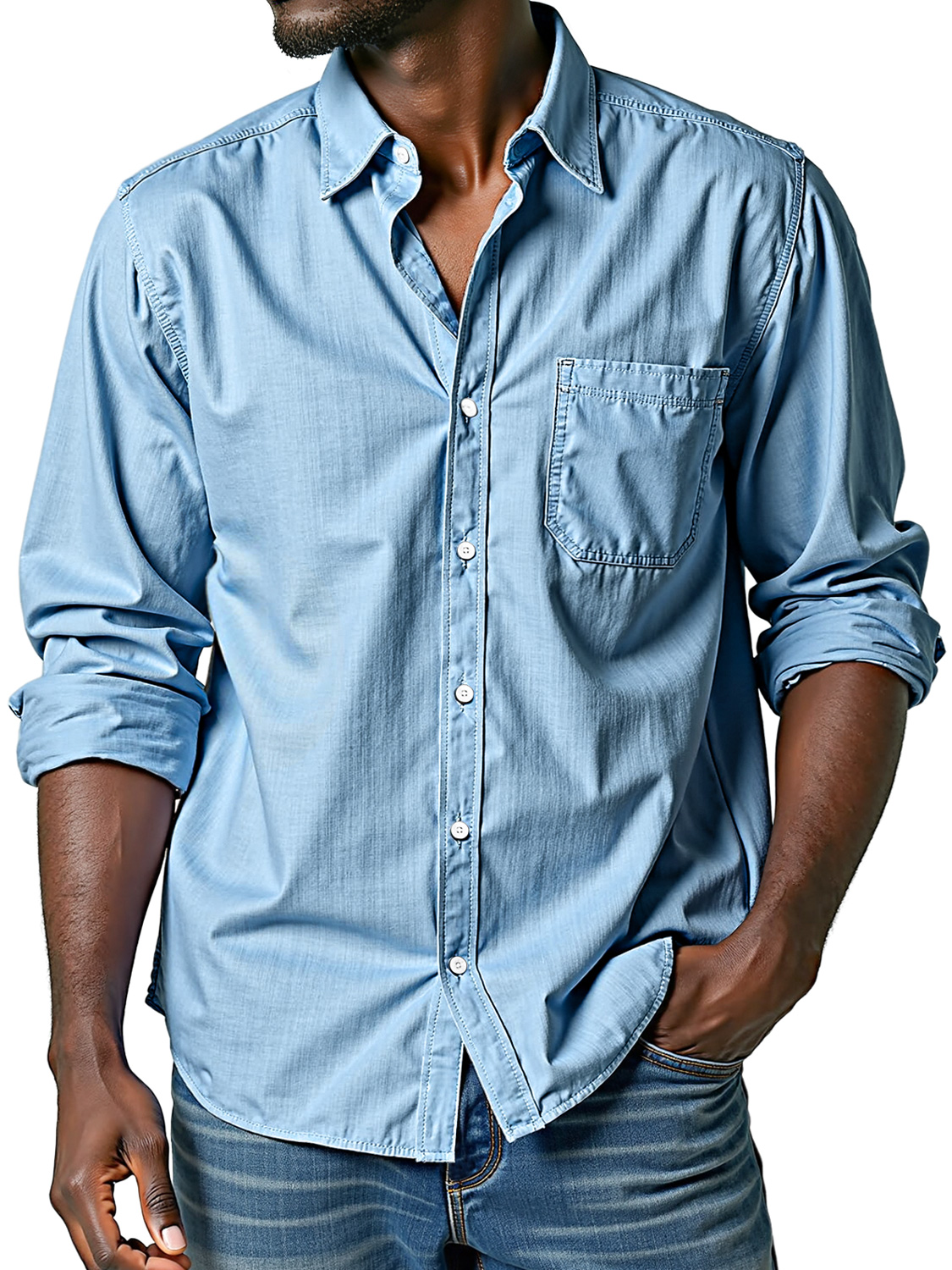 Men's Comfortable Lapel Casual Solid Color Long-sleeved Shirt