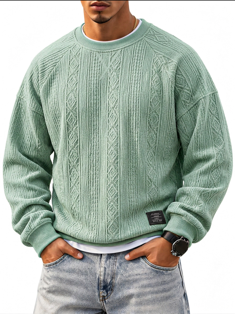 Men’s Comfortable Jacquard Crew-Neck Sweatshirt