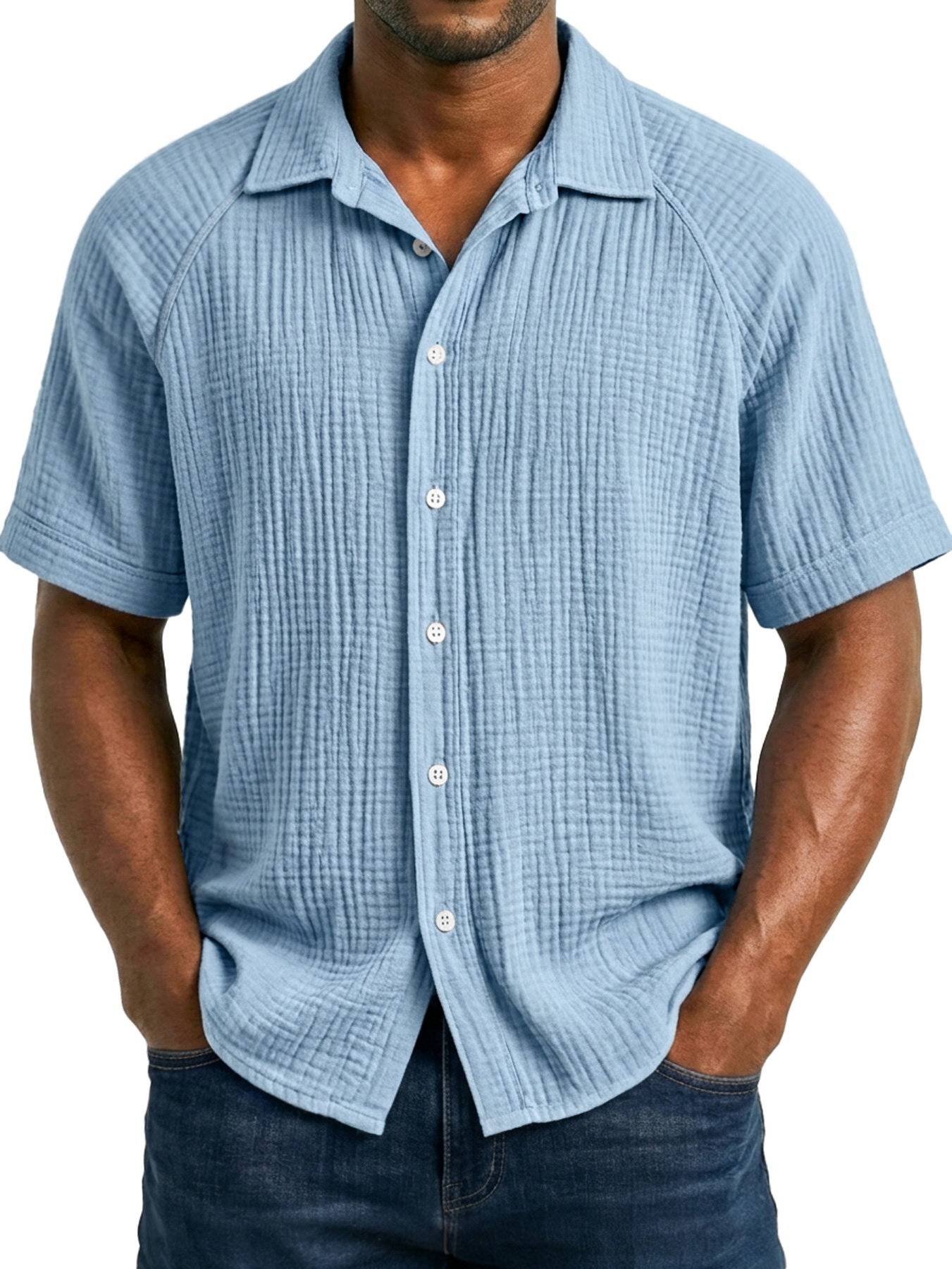 Men's Casual Raglan Solid Color Comfortable Short-Sleeve Shirt