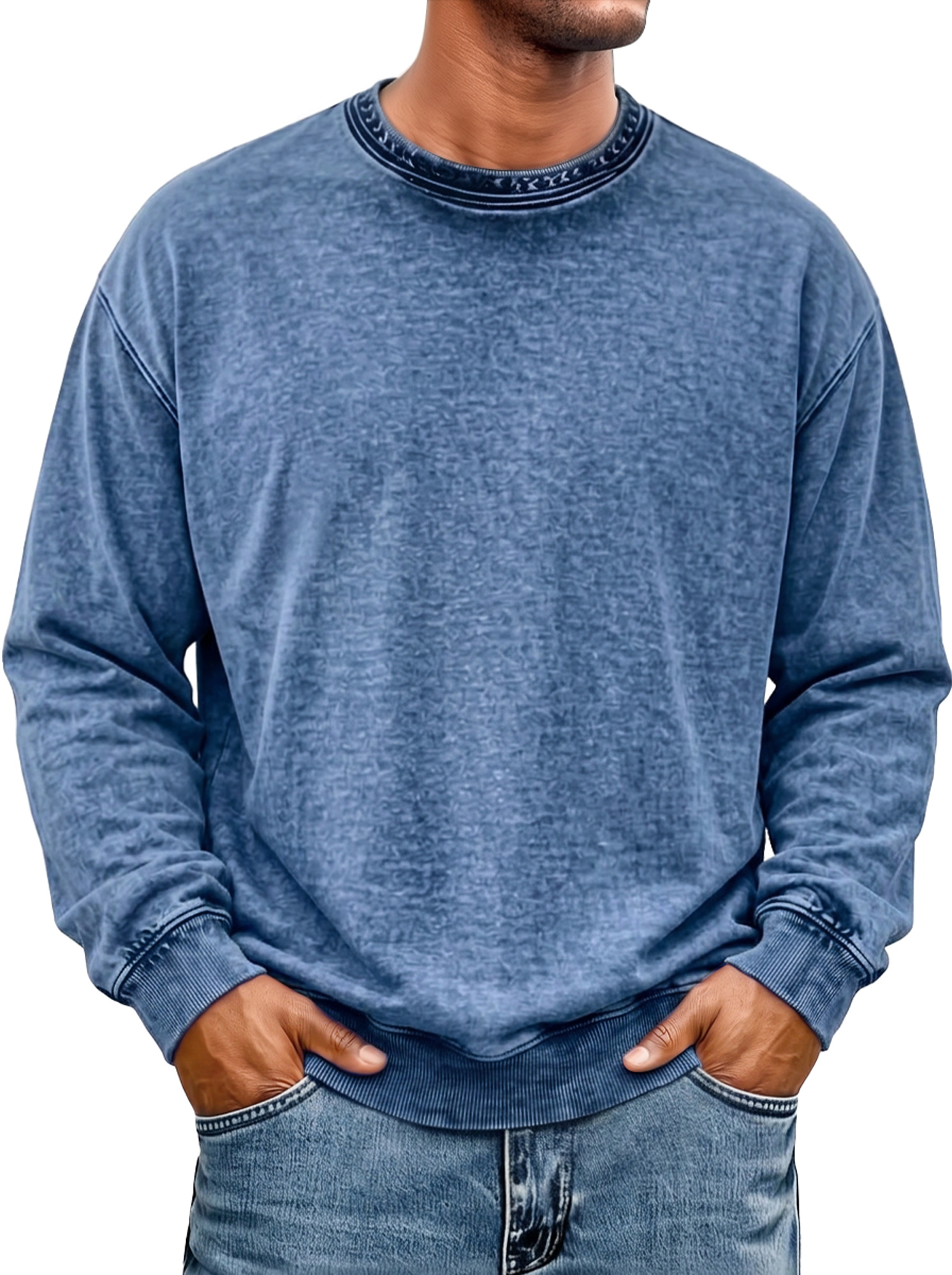 Men's Vintage Crew-Neck Washed-Finish Cotton Sweatshirt